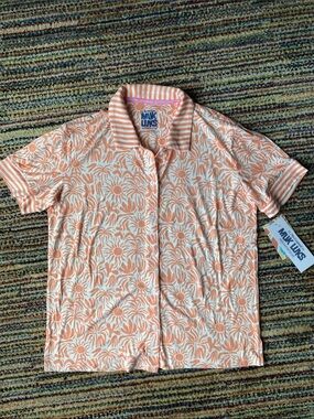 Muk Luks Peach and Cream Floral Short Sleeve Polo TS